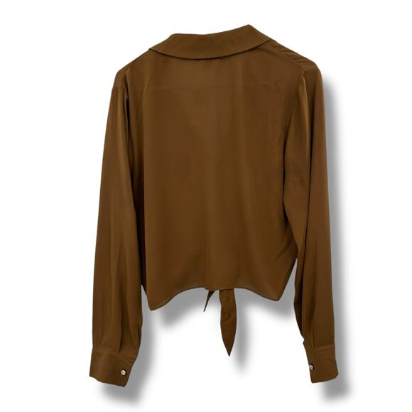 NEW BCX Retro Brown Tie Front Blouse SZ Large 70's Chiffon Boho Neutral Top NWT - Picture 7 of 11